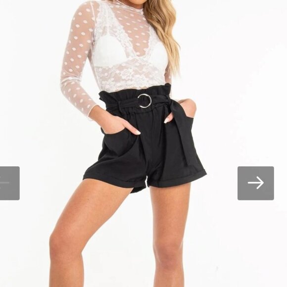 Dynamite Black Linen paper bag shorts metal ring waist tie XS - Picture 15 of 15